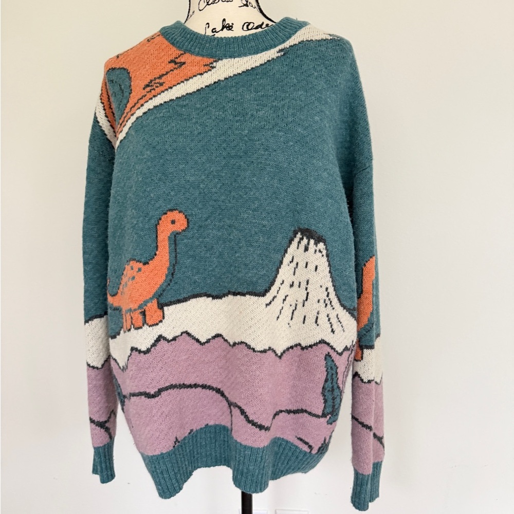 Aelfric Eden Dinosaur Sweater Sz L Dino Triassic Fossils Kawaii Cabin Core - Picture 2 of 16